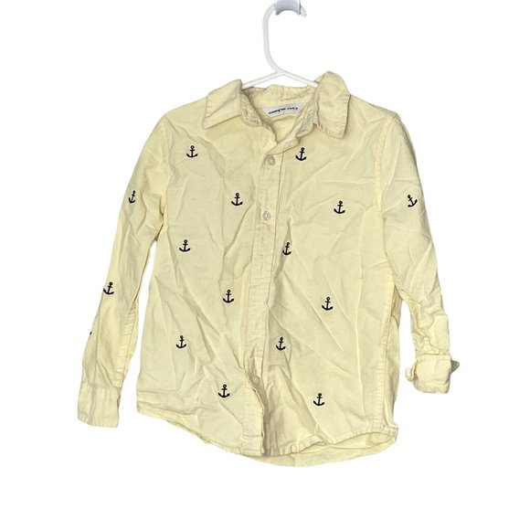 Janie And Jack Boys Button Down Shirt Yellow Anchors Nautical Naval Ocean Size 4 - Picture 1 of 8